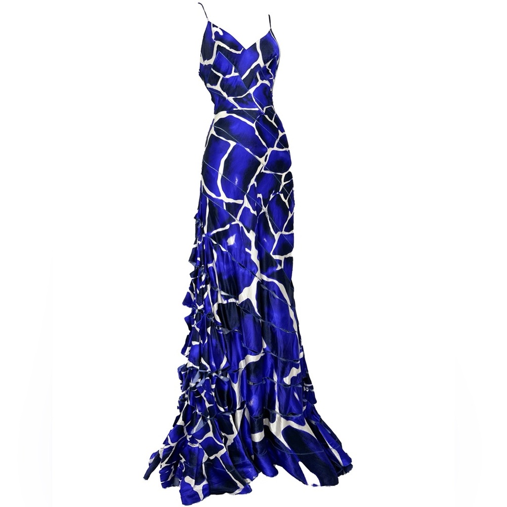 Roberto Cavalli Blue and White Silk Maxi Dress
